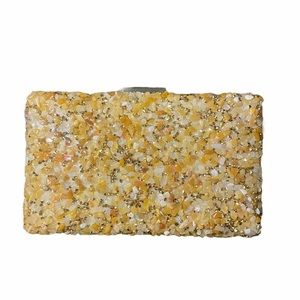 Gold Gravel stone clutch purse with chain strap